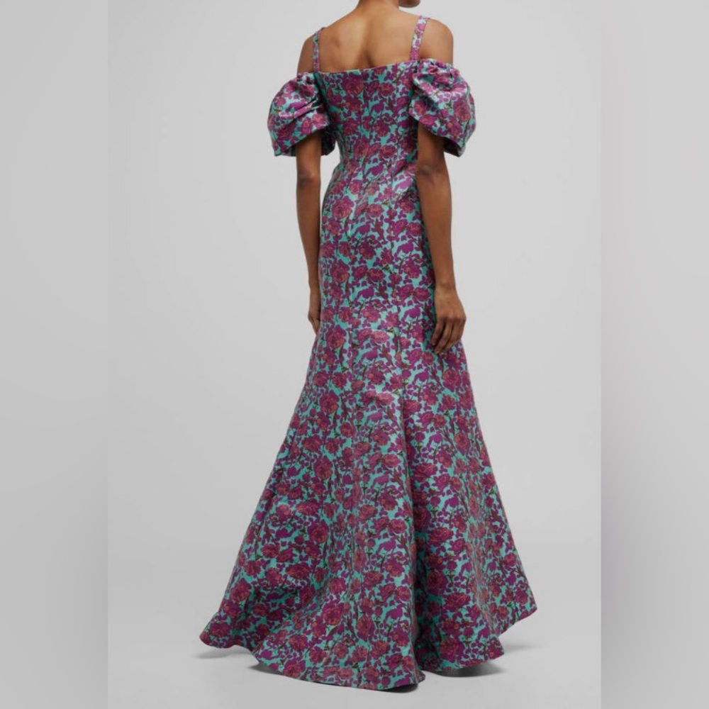 $1492 Zac Posen Women's Purple Floral Jacquard Cold Shoulder Gown - Picture 3 of 8